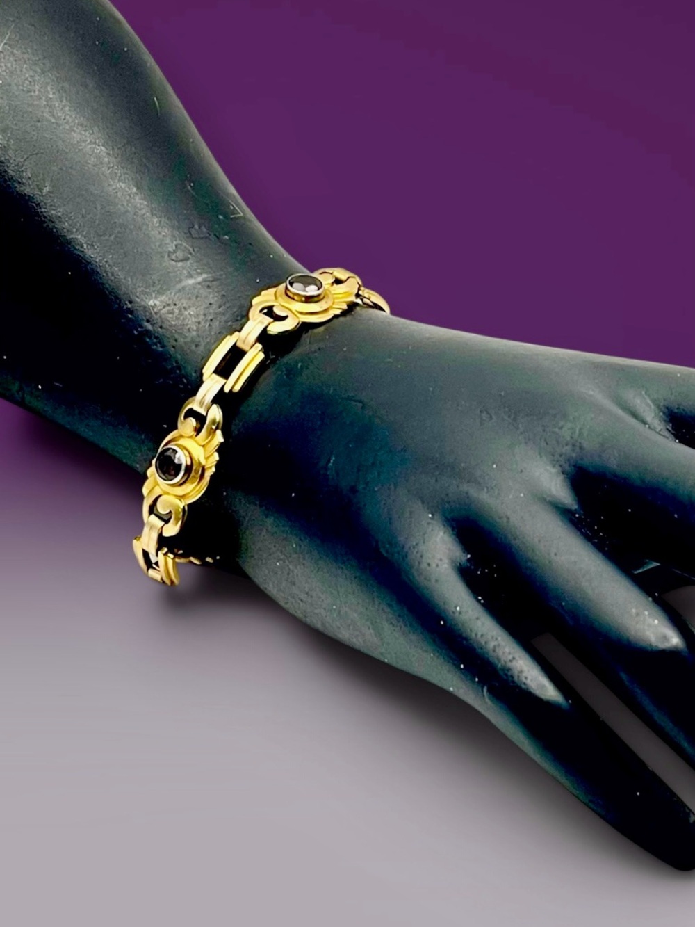 Vintage 1/20 10K Gold Filled Ornate Purple Cabochon Bracelet